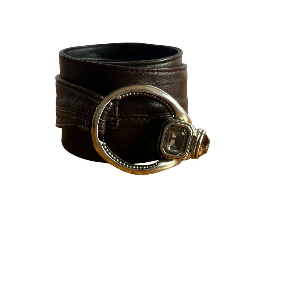 Wide Brown Leather Belt Silver Hook Topaz Smokey‎ Quartz Boho Statement Belt 39"
